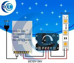 LED Dimmer Switch Controller (DC 12V/24V): 30A 360W Adjustable Voltage Regulator for LED Strips & Lamps LED Dimmer Switch Controller (DC 12V/24V): 30A 360W Adjustable Voltage Regulator for LED Strips & Lamps