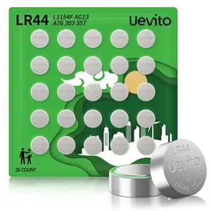 UEVITO LR44 Batteries 25 Pack, AG13 A76 357 L1154f 1.5V Button Coin Cell | High Capacity Alkaline Battery for Toys, Calculators, Thermometers and Watches, Designed to Operate from -4°F to 140°F UEVITO LR44 Batteries 25 Pack, AG13 A76 357 L1154f 1.5V Button Coin Cell | High Capacity Alkaline Battery for Toys, Calculators, Thermometers and Watches, Designed to Operate from -4°F to 140°F