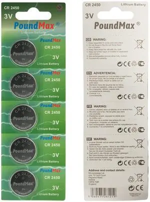 PoundMax CR 2450 Batteries 3v Lithium Button Cell Battery Combo Pack - 5 Count PoundMax CR 2450 Batteries 3v Lithium Button Cell Battery Combo Pack - 5 Count