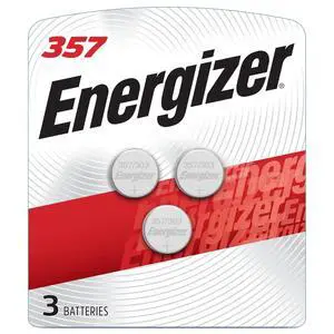 Energizer 357/303 Batteries (3 Pack), 1.5V Silver Oxide Button Batteries | Reliable power, button battery for keyless entry and calculators, key fob battery, no mercury, SR44 battery equivalent Energizer 357/303 Batteries (3 Pack), 1.5V Silver Oxide Button Batteries | Reliable power, button battery for keyless entry and calculators, key fob battery, no mercury, SR44 battery equivalent