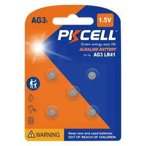 PKCELL AG3 1.5V Battery LR41 392 384 192 Button Alkaline Cell for Digital Thermometer- 5Count | 1.5V 392 384 Button Cell Batteries for Thermometer, Watch PKCELL AG3 1.5V Battery LR41 392 384 192 Button Alkaline Cell for Digital Thermometer- 5Count | 1.5V 392 384 Button Cell Batteries for Thermometer, Watch