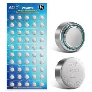 PGSONIC 50 Pack LR44 Batteries, 1.5 Volt Alkaline Button Cell Batteries with Long Lasting Power PGSONIC 50 Pack LR44 Batteries, 1.5 Volt Alkaline Button Cell Batteries with Long Lasting Power