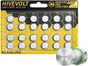HIVEVOLT AG13 LR44 Batteries 24 Count, L1154F A76 357 303 SR44 Premium Alkaline Battery 1.5V Button Coin Cell HIVEVOLT AG13 LR44 Batteries 24 Count, L1154F A76 357 303 SR44 Premium Alkaline Battery 1.5V Button Coin Cell
