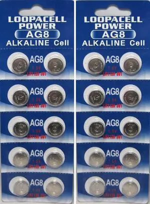 LOOPACELL 20 AG8 / LR55 / LR1120 Alkaline Button Cells, 1.5V, 10 Pieces per Card LOOPACELL 20 AG8 / LR55 / LR1120 Alkaline Button Cells, 1.5V, 10 Pieces per Card