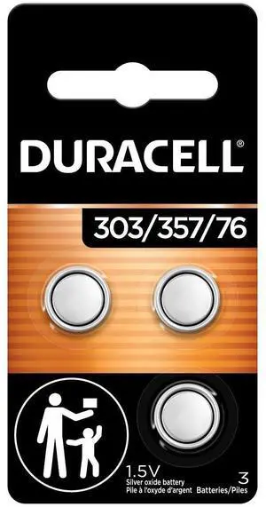 Duracell 303/357/76 Silver Oxide Button Battery, 3 Count (Pack of 1), Silver, Battery with Long-Lasting Power for Watches, Calculators, and More Duracell 303/357/76 Silver Oxide Button Battery, 3 Count (Pack of 1), Silver, Battery with Long-Lasting Power for Watches, Calculators, and More