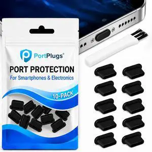 USB C Dust Plugs 10 Pack with Cleaning Brush, Charging Port Covers, Black | Helps block dust, lint and debris, helps support reliable charging, snug low profile fit, durable flexible construction USB C Dust Plugs 10 Pack with Cleaning Brush, Charging Port Covers, Black | Helps block dust, lint and debris, helps support reliable charging, snug low profile fit, durable flexible construction