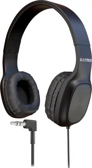 Bulktech 1 Pack Wired On-Ear Leather Headphones with 3.5mm Connector, Oval Metal Housing, Black Bulktech 1 Pack Wired On-Ear Leather Headphones with 3.5mm Connector, Oval Metal Housing, Black