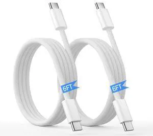 2-Pack 6.6FT USB C to USB C Fast Charging Cable, Braided Type-C Cord for iPhone 17/16/15/Pro/Max, iPad Pro/Air/Mini, MacBook, Galaxy S24/S23/S22, Pixel 7/6-60W PD Durable White Charger Cable 2-Pack 6.6FT USB C to USB C Fast Charging Cable, Braided Type-C Cord for iPhone 17/16/15/Pro/Max, iPad Pro/Air/Mini, MacBook, Galaxy S24/S23/S22, Pixel 7/6-60W PD Durable White Charger Cable