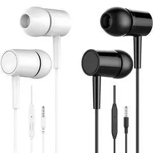 2 Pack Wired Earbuds with Microphone Black & White in-Ear Headphones with Noise Blocking, Volume Control & 3.5mm Plug for Phone, Pad, Laptop 2 Pack Wired Earbuds with Microphone Black & White in-Ear Headphones with Noise Blocking, Volume Control & 3.5mm Plug for Phone, Pad, Laptop