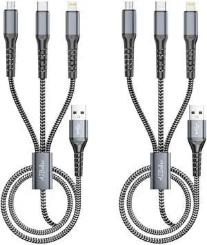 Multi Charging Cable 2Pack 4FT 3 in 1 USB Charger Cord for All Cell Phones | Braided Universal Phone Charger Cable with Type-C, Micro USB, IP Port for iPhone 17/16/15/14/Most Android Phones & iPads Multi Charging Cable 2Pack 4FT 3 in 1 USB Charger Cord for All Cell Phones | Braided Universal Phone Charger Cable with Type-C, Micro USB, IP Port for iPhone 17/16/15/14/Most Android Phones & iPads