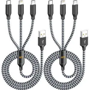 Multi Charging Cable 6FT 2Pack 3 in 1 Long Apple MFi Certified Cable | Fast Charger Cord Lightning USB-C Micro Nylon Braided Universal Phone Charger for iPhone17-5 iPad Android Devices Multi Charging Cable 6FT 2Pack 3 in 1 Long Apple MFi Certified Cable | Fast Charger Cord Lightning USB-C Micro Nylon Braided Universal Phone Charger for iPhone17-5 iPad Android Devices