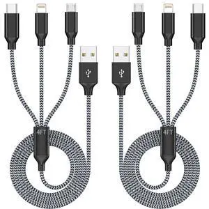 3 in 1 Multi Charging Cable 4ft 2Pack,MFi Certified fast charger cord | charging cords for multiple devices with Lightning, Type C and Micro USB for iPhone 17-5, Android and Travel Essentials 3 in 1 Multi Charging Cable 4ft 2Pack,MFi Certified fast charger cord | charging cords for multiple devices with Lightning, Type C and Micro USB for iPhone 17-5, Android and Travel Essentials