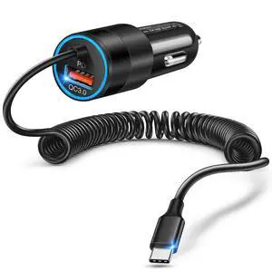 USB C Car Charger, 38W Dual Ports USBC & USB-A Cigarette Lighter Adapter | Fast Charging Phone Plug with Bulit-in 1.2m Coiled Cable for iPhone 17 Pro Max,16,16e,15, 14, 13, Galaxy S25, S24, Pixel 7 USB C Car Charger, 38W Dual Ports USBC & USB-A Cigarette Lighter Adapter | Fast Charging Phone Plug with Bulit-in 1.2m Coiled Cable for iPhone 17 Pro Max,16,16e,15, 14, 13, Galaxy S25, S24, Pixel 7