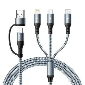 3 in 2 Multi Charging Cable, USBA/C Universal Charger Cords 2 Pack 4FT | Nylon Braided Charger Cord with Lightning USB-C Micro Universal Phone Charging Cable for iPhone5-14 and Android Devices 3 in 2 Multi Charging Cable, USBA/C Universal Charger Cords 2 Pack 4FT | Nylon Braided Charger Cord with Lightning USB-C Micro Universal Phone Charging Cable for iPhone5-14 and Android Devices