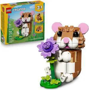 LEGO Creator 3 in 1 Cute Hamster with a Flower Building Toy for Girls & Boys, Ages 7+ - Kids Build a Hamster, Hedgehog or Eagle Animal Figure - Gift Idea for Birthdays - 31376 LEGO Creator 3 in 1 Cute Hamster with a Flower Building Toy for Girls & Boys, Ages 7+ - Kids Build a Hamster, Hedgehog or Eagle Animal Figure - Gift Idea for Birthdays - 31376