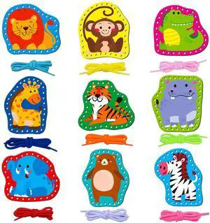 SpriteGru 9 Pieces Kids Lacing Cards, Double Sided Sewing Cards in 9 Wild Animals with 9 Colorful Laces, Imagination Development Lacing Toys Games for Children Educational and Learning Activity SpriteGru 9 Pieces Kids Lacing Cards, Double Sided Sewing Cards in 9 Wild Animals with 9 Colorful Laces, Imagination Development Lacing Toys Games for Children Educational and Learning Activity