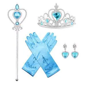 AHLPO 4Pcs Princess Dress Up Accessories, Elsa Dress Up Party Accessories Set for Princess Costume Elsa Tiara Crown Wand Gloves Earring, Gift for Kids Girls Christmas Party Halloween Cosplay AHLPO 4Pcs Princess Dress Up Accessories, Elsa Dress Up Party Accessories Set for Princess Costume Elsa Tiara Crown Wand Gloves Earring, Gift for Kids Girls Christmas Party Halloween Cosplay