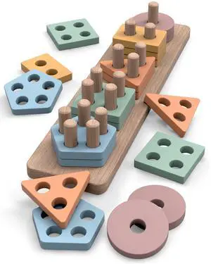 GOPO TOYS Montessori Toys for 1+ Year Old Wooden Shape Sorter & Stacking Puzzle Toddler Learning, Fine Motor Skills & Developmental Toy for Boys & Girls GOPO TOYS Montessori Toys for 1+ Year Old Wooden Shape Sorter & Stacking Puzzle Toddler Learning, Fine Motor Skills & Developmental Toy for Boys & Girls