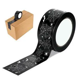 AWEELON 109 Yard Halloween Packaging Tape Black Spider Web Bat Spider Pattern Tape Waterproof Shipping Tape for Small Business DIY Crafts Box Carton Decor AWEELON 109 Yard Halloween Packaging Tape Black Spider Web Bat Spider Pattern Tape Waterproof Shipping Tape for Small Business DIY Crafts Box Carton Decor