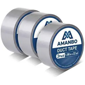 Amanbo 3-Pack Duct Tape Heavy Duty Waterproof Silver, 66 Yards x 1.88 Inch Total Strong Adhesive No Residue Bulk for Home Use, DIY, Projects, Outdoor Repairs Tear by Hand Amanbo 3-Pack Duct Tape Heavy Duty Waterproof Silver, 66 Yards x 1.88 Inch Total Strong Adhesive No Residue Bulk for Home Use, DIY, Projects, Outdoor Repairs Tear by Hand
