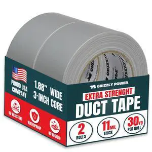 Grizzly Power Silver Duct Tape Heavy Duty (2 Pack) | Versatile Packing Tape 1.88 Inch x 30 Yards | Waterproof Tape Roll for Home Improvement, Office Use, Wrapping, Sealing, Crafting & General Repairs Grizzly Power Silver Duct Tape Heavy Duty (2 Pack) | Versatile Packing Tape 1.88 Inch x 30 Yards | Waterproof Tape Roll for Home Improvement, Office Use, Wrapping, Sealing, Crafting & General Repairs