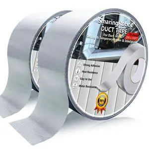 2 Pack Duct Tape Heavy Duty, Waterproof, Heat Resistant, Strong Adhesive Packaging Tape for HVAC, Home Improvement, Outdoor, Packing Boxes, Pipe Insulation, Window Sealing (21 Yards x 2 Inch) 2 Pack Duct Tape Heavy Duty, Waterproof, Heat Resistant, Strong Adhesive Packaging Tape for HVAC, Home Improvement, Outdoor, Packing Boxes, Pipe Insulation, Window Sealing (21 Yards x 2 Inch)