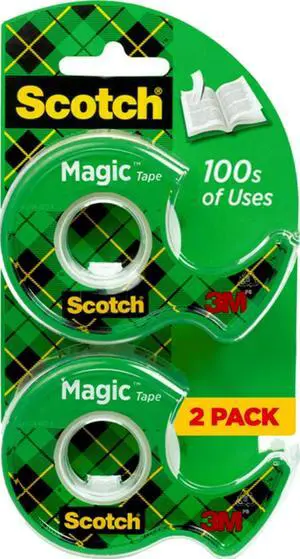 Scotch Magic Tape, Invisible, Repair Christmas Cards and Use as Holiday Gift Wrap Supplies for Christmas, 2 Tape Rolls with Dispensers Scotch Magic Tape, Invisible, Repair Christmas Cards and Use as Holiday Gift Wrap Supplies for Christmas, 2 Tape Rolls with Dispensers