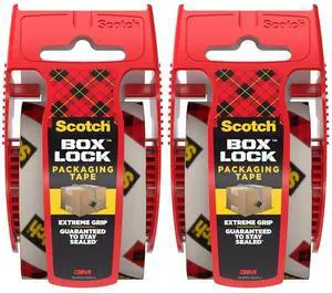 Scotch Box Lock Packaging Tape with Dispenser, 1.88 inch x 800 inch (22.2 yd), 2 Rolls, Clear Heavy Duty Packing/Shipping Tape, Extreme Grip Sticks Instantly to Any Box for Secure Seal Scotch Box Lock Packaging Tape with Dispenser, 1.88 inch x 800 inch (22.2 yd), 2 Rolls, Clear Heavy Duty Packing/Shipping Tape, Extreme Grip Sticks Instantly to Any Box for Secure Seal
