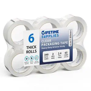 Lifetime Supplies 6 Rolls | 2.4 mil Clear | 65 Yards Each (390 Yards Total) | 2" Premium Packing Tape Heavy Duty Packaging Tape for Shipping Moving Stronger Thicker Lifetime Supplies 6 Rolls | 2.4 mil Clear | 65 Yards Each (390 Yards Total) | 2" Premium Packing Tape Heavy Duty Packaging Tape for Shipping Moving Stronger Thicker