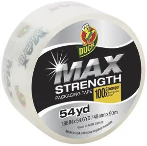 Duck Max Strength Clear Packing Tape Refill - Maximum Strength Heavy Duty Packaging Tape for Shipping & Moving, Strong Packing Tape for Boxes, 1.88 Inch x 54.6 Yards, Clear (241508) Duck Max Strength Clear Packing Tape Refill - Maximum Strength Heavy Duty Packaging Tape for Shipping & Moving, Strong Packing Tape for Boxes, 1.88 Inch x 54.6 Yards, Clear (241508)