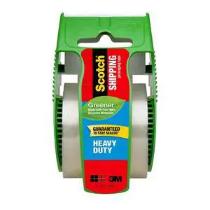 Scotch Heavy Duty Greener Shipping Packaging Tape, 1 Roll with Dispenser, 1.88"ch x 700 inch, 1.5" Core, Great for Packing, Shipping & Moving, Clear (142G) Scotch Heavy Duty Greener Shipping Packaging Tape, 1 Roll with Dispenser, 1.88"ch x 700 inch, 1.5" Core, Great for Packing, Shipping & Moving, Clear (142G)