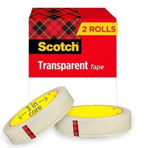 Scotch Brand Transparent Tape, 3/4 x 2592 Inches, 3 Inch Core, 2 Rolls | Clear Tape Engineered for Office and Home Use Scotch Brand Transparent Tape, 3/4 x 2592 Inches, 3 Inch Core, 2 Rolls | Clear Tape Engineered for Office and Home Use