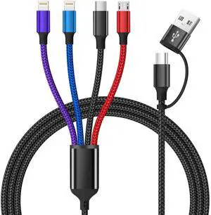 4 in 2 Multi Charging Cable, Dual IP Charging Cord with Type-C & Micro | USB A/C Input Multi Charging Cable with IP/IP, Type-C & Micro Ports, Nylon Braided Phone Charger for Travel & Car 4 in 2 Multi Charging Cable, Dual IP Charging Cord with Type-C & Micro | USB A/C Input Multi Charging Cable with IP/IP, Type-C & Micro Ports, Nylon Braided Phone Charger for Travel & Car