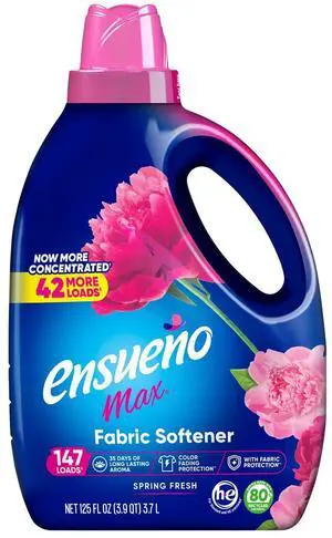 Ensueño Max Liquid Fabric Softener - Spring Fresh Scent - 125 fl oz | Color-Safe Fabric Softener Liquid - Softens 147 Loads - Reduces Wrinkles & Static Ensueño Max Liquid Fabric Softener - Spring Fresh Scent - 125 fl oz | Color-Safe Fabric Softener Liquid - Softens 147 Loads - Reduces Wrinkles & Static