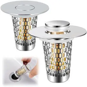 Smelish 2Pack Bathroom Sink Stopper for 1-1.50in (Silver) | Universal Drain Filter for US Stainless Steel Floor Drain Filter, Bathroom Sink Drain Pop Up Stopper with Hair Strainer Smelish 2Pack Bathroom Sink Stopper for 1-1.50in (Silver) | Universal Drain Filter for US Stainless Steel Floor Drain Filter, Bathroom Sink Drain Pop Up Stopper with Hair Strainer