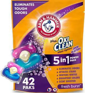 Plus Odor Blasters Laundry Detergent Pak, 42 Count | 5-in-1 Benefits, Eliminates Tough Odors, Attacks Tough Stains, Whitens & Brightens, Fresh Burst Scent Plus Odor Blasters Laundry Detergent Pak, 42 Count | 5-in-1 Benefits, Eliminates Tough Odors, Attacks Tough Stains, Whitens & Brightens, Fresh Burst Scent