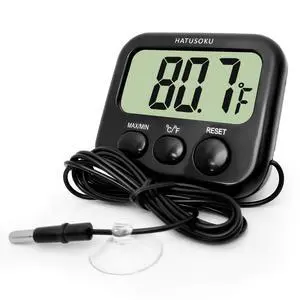 HATUSOKU Digital Thermometer with External Sensor, Magnet, Suction Cup, Water Thermometer, Aquarium, Refrigerator, Freezer (Black) HATUSOKU Digital Thermometer with External Sensor, Magnet, Suction Cup, Water Thermometer, Aquarium, Refrigerator, Freezer (Black)