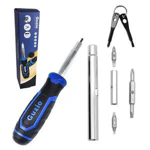 Guzie 12-in-1 Screwdriver/Nut Driver Set, 12 Bits/3 Nut Drivers | Phillips, Slotted, Torx, Square, 2 Nut Driver Sizes, Cushion Grip Handle Guzie 12-in-1 Screwdriver/Nut Driver Set, 12 Bits/3 Nut Drivers | Phillips, Slotted, Torx, Square, 2 Nut Driver Sizes, Cushion Grip Handle