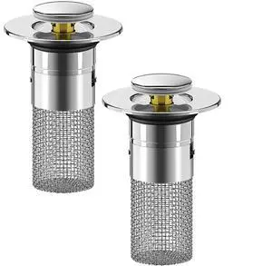 Bathroom Sink Stopper Hair Catcher, Pop Up Drain Plug with Strainer and Filter Basket, Universal Replacement Cover, 2 Pack Bathroom Sink Stopper Hair Catcher, Pop Up Drain Plug with Strainer and Filter Basket, Universal Replacement Cover, 2 Pack