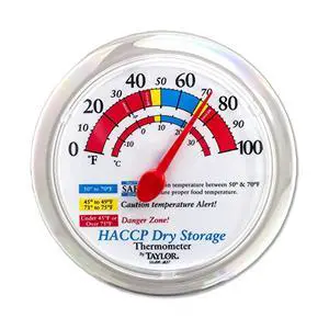 Prep and Dry Storage Wall Thermometer with Mounting Bracket, Color-Coded Temperature Zones for Dry Storage Food, Silver | 6 Inch Dial with Color-Coded Temperature Zones, Easy-Read Numerals Prep and Dry Storage Wall Thermometer with Mounting Bracket, Color-Coded Temperature Zones for Dry Storage Food, Silver | 6 Inch Dial with Color-Coded Temperature Zones, Easy-Read Numerals