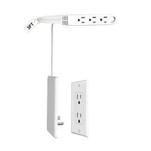 CABOCASA 3FT Flat Plug Extension Cord Power Strip 3 Outlets White Upward | Cord Upward, Multi Outlets, Detachable Ultra-Thin Outlet Cover Concealer, Ultra-Flat Plug, Max. 13A 125V 1625W, ETL Listed CABOCASA 3FT Flat Plug Extension Cord Power Strip 3 Outlets White Upward | Cord Upward, Multi Outlets, Detachable Ultra-Thin Outlet Cover Concealer, Ultra-Flat Plug, Max. 13A 125V 1625W, ETL Listed