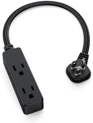 Flat Plug Extension Cord with 3 Outlets - 1Ft Low Profile Indoor 3 Prong Grounded Power Strip for Home Office & Travel - 16 AWG 13A/1625W, Black Flat Plug Extension Cord with 3 Outlets - 1Ft Low Profile Indoor 3 Prong Grounded Power Strip for Home Office & Travel - 16 AWG 13A/1625W, Black