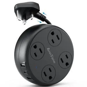 UK Travel Plug Adapter - Retractable Power Strip with 4 AC Outlets & 3 USB Ports (USB-C), Type G Adapter for US to UK, Ireland, Scotland, Hong Kong, Dubai (Black) UK Travel Plug Adapter - Retractable Power Strip with 4 AC Outlets & 3 USB Ports (USB-C), Type G Adapter for US to UK, Ireland, Scotland, Hong Kong, Dubai (Black)
