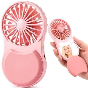 MOHADU Makeup Fan with Mirror LED Light Desktop Support Lightweight Fan | 3-Speed Setting Powerful Wind Portable Handheld Mini USB Rechargeable for Travel/Summer/Lash/Concerts/Women Girl Gifts-Pink MOHADU Makeup Fan with Mirror LED Light Desktop Support Lightweight Fan | 3-Speed Setting Powerful Wind Portable Handheld Mini USB Rechargeable for Travel/Summer/Lash/Concerts/Women Girl Gifts-Pink