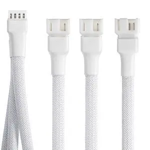 White PWM Fan Splitter Cable 2-Pack, 3-Way 4 Pin PC Fan 1 to 3 Converter, 10.6 Inch Nylon Braided Computer Case CPU Cooling Extension Cable for Desktop PC Build White PWM Fan Splitter Cable 2-Pack, 3-Way 4 Pin PC Fan 1 to 3 Converter, 10.6 Inch Nylon Braided Computer Case CPU Cooling Extension Cable for Desktop PC Build