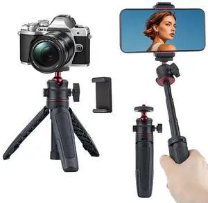 Mini Tripod Selfie Stick 3-in-1 Extension Pole with Phone Clamp - Aluminum Vlogging Stand for Smartphone Action Camera Webcam 1/4 Thread Mini Tripod Selfie Stick 3-in-1 Extension Pole with Phone Clamp - Aluminum Vlogging Stand for Smartphone Action Camera Webcam 1/4 Thread