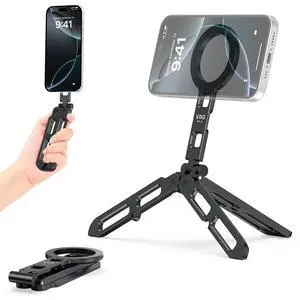 VRIG MG-21 Foldable Mini Tripod for iPhone MagSafe, Magnetic Phone Stand | 1/4'' Thread,Cold Shoe Mount & Arca-swiss, Aluminium Alloy Phone Tripod for Desk/Handheld,for iPhone 17 16 15 14 13 12 Series VRIG MG-21 Foldable Mini Tripod for iPhone MagSafe, Magnetic Phone Stand | 1/4'' Thread,Cold Shoe Mount & Arca-swiss, Aluminium Alloy Phone Tripod for Desk/Handheld,for iPhone 17 16 15 14 13 12 Series