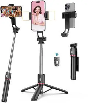 40" Selfie Stick with Light and Wireless Remote | Portable Phone Tripod Stand for iPhone & Android, Lightweight Foldable Selfie Stick for Travel, Vlogging, and Live Streaming 40" Selfie Stick with Light and Wireless Remote | Portable Phone Tripod Stand for iPhone & Android, Lightweight Foldable Selfie Stick for Travel, Vlogging, and Live Streaming