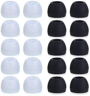 20 Pcs Medium Silicone Earbud Cap Tip Cover Replacement - 10 Black, 10 Clear Title 20 Pcs Medium Silicone Earbud Cap Tip Cover Replacement - 10 Black, 10 Clear Title