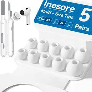 Inesore 5 Pairs Replacement Ear Tips for AirPods Pro 3 (2025)-White | with Portable Storage Box & Cleaner Pen,Built-in dust Guard Screen Silicone Ear Tips 5 Sizes (XXS/XS/S/M/L) Inesore 5 Pairs Replacement Ear Tips for AirPods Pro 3 (2025)-White | with Portable Storage Box & Cleaner Pen,Built-in dust Guard Screen Silicone Ear Tips 5 Sizes (XXS/XS/S/M/L)
